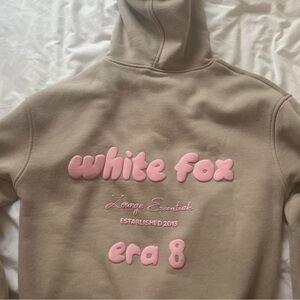 White Fox Boutique Tan Hoodie with Pink Accents